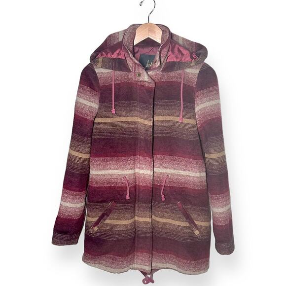 JACK BY BB DAKOTA Wool Blend Hooded Coat Zip Jacket Drawstring Ombre Red Small - Picture 11 of 16